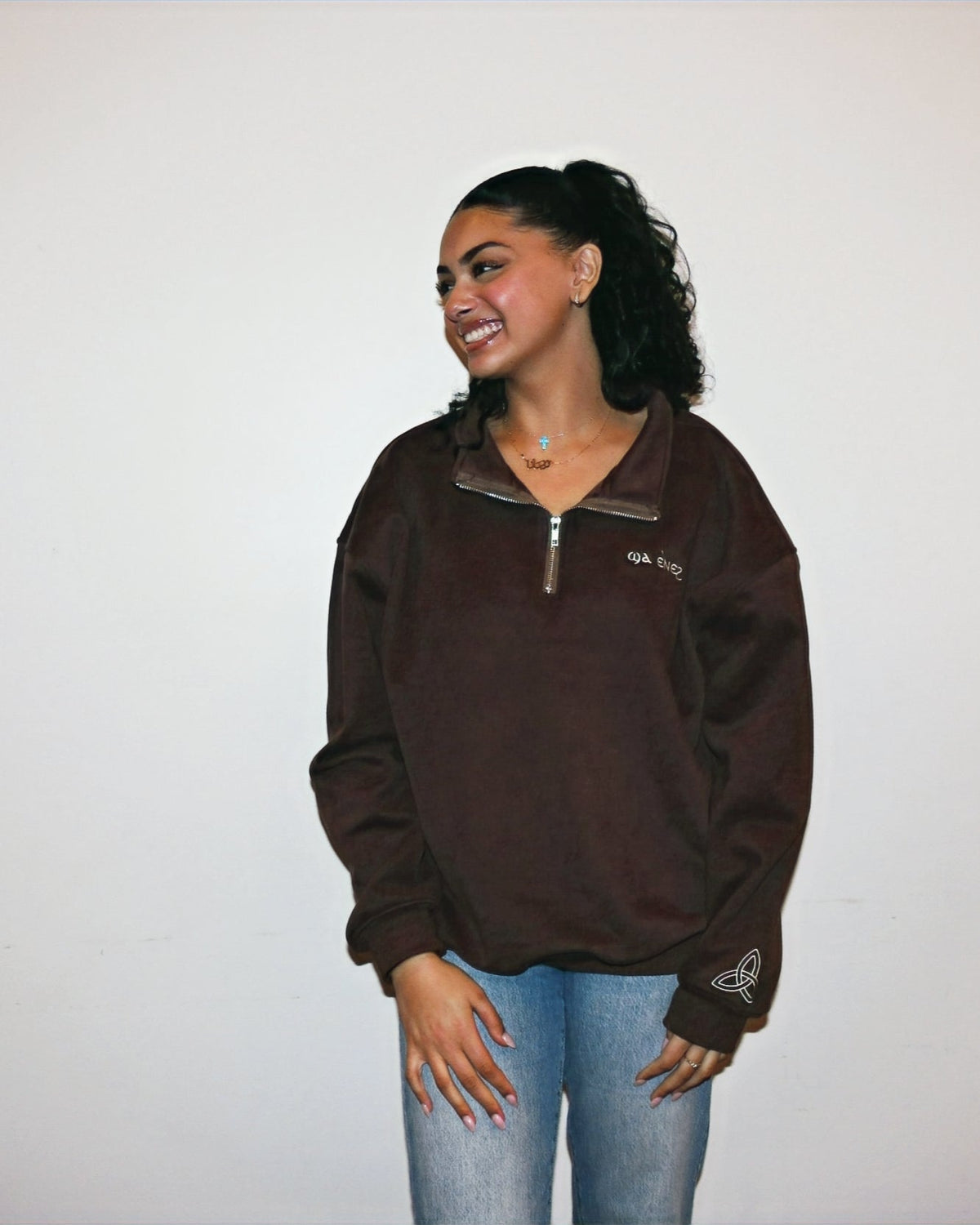 Brown Coptic quarter zip image 3
