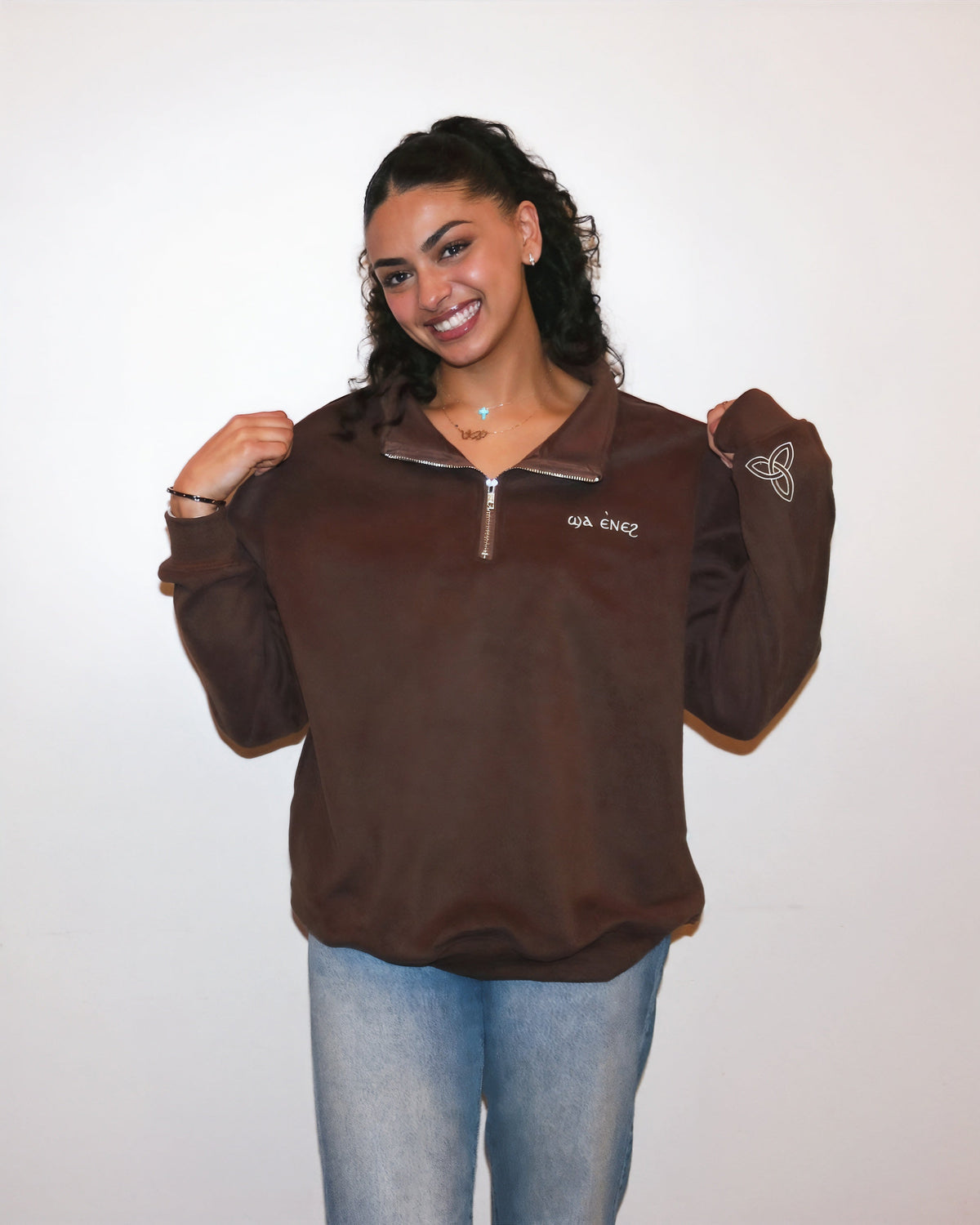 Brown Coptic quarter zip image 2