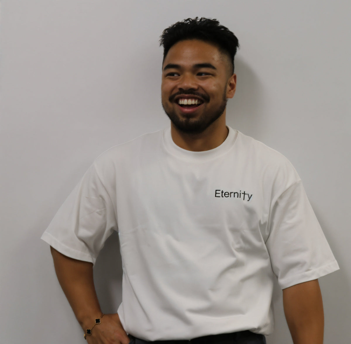 Unisex White T shirt- Side logo image 2