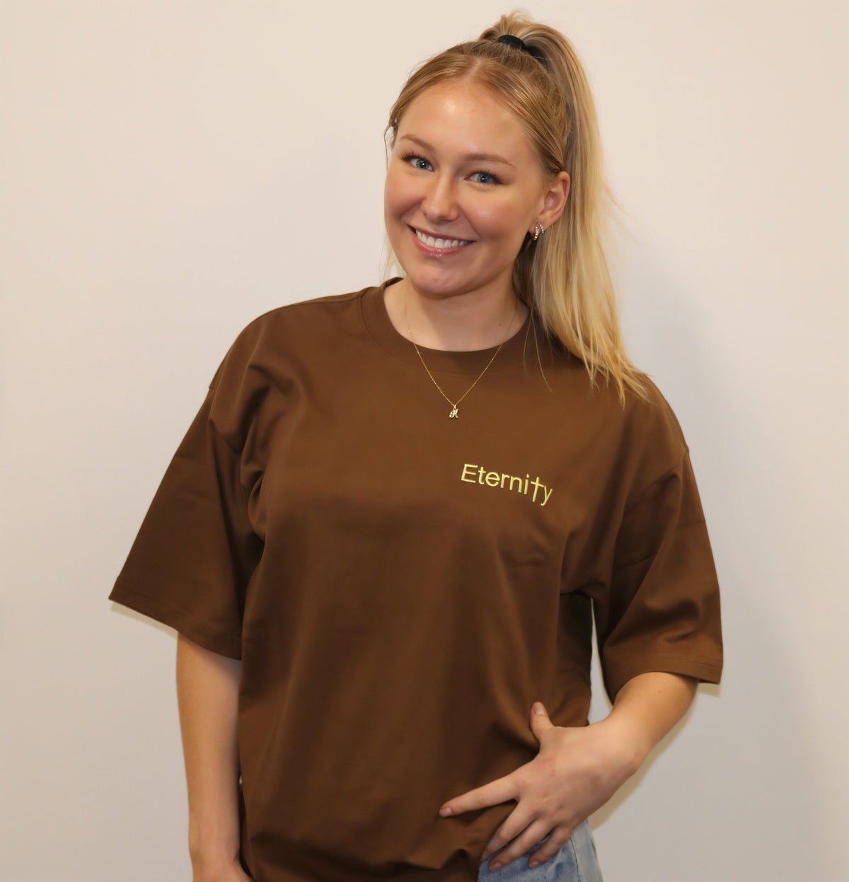 Unisex Caramel brown T shirt- side logo image 1