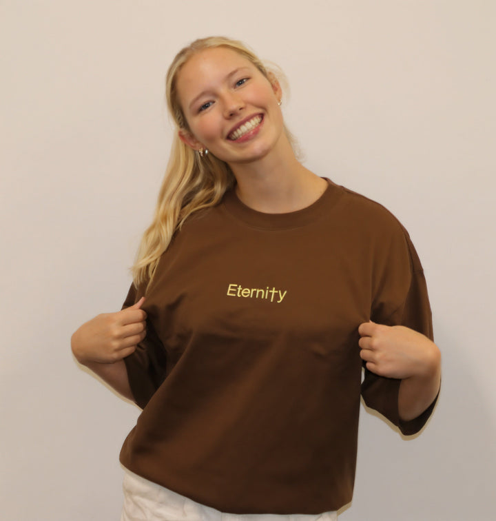 Unisex Caramel brown T shirt- Centre logo image 0